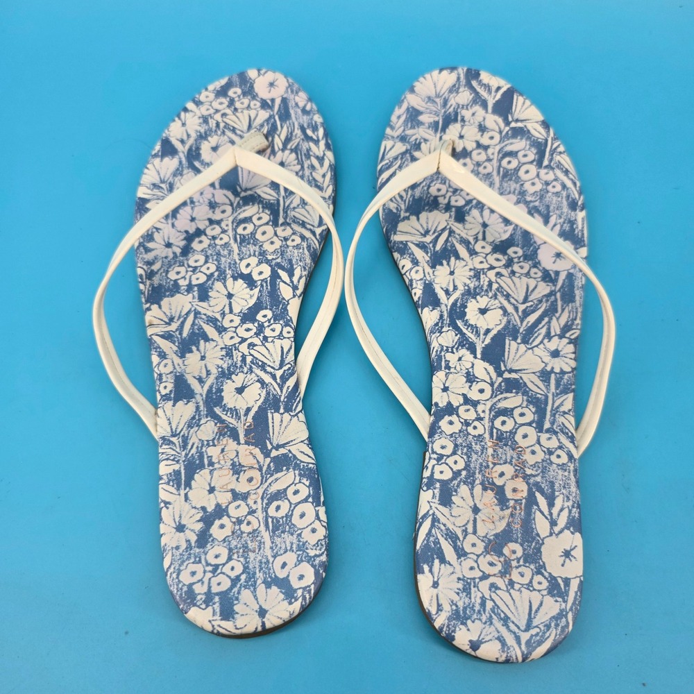 LC Lauren Conrad Blue Floral Flip Flop Sandals White Straps Flat Summer Shoes 9 - Picture 2 of 13